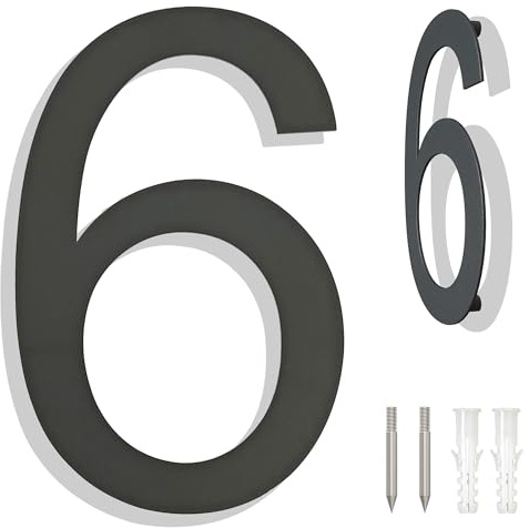 Ywonoby Número de casa Acero inoxidable - RAL 7016 Gris antracita - Aspecto flotante moderno y fácil instalación - Altura 15,2 cm - Arial Número 6 y 9
