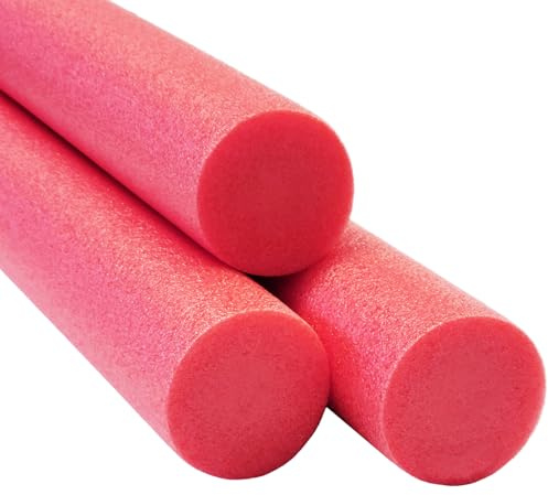 Chochkees Red Pool Noodles 52 x 2.5 Inch (3-Pack) Swimming Solid Core Foam Tube, Floating Thick Noodles for Floating, Pool Accessories