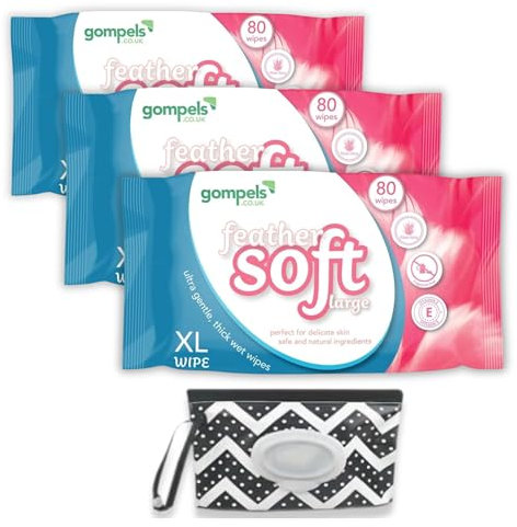 Extra Large Wet Wipes for Adults Bundle - 3 Packs of Feather Soft Body Cleansing Wet Wipes (80pk each, 30x20cm) & Portable Wet Wipe Dispenser - Large Wet Wipes for Adults, Adult Body Wipes, Comfy Life