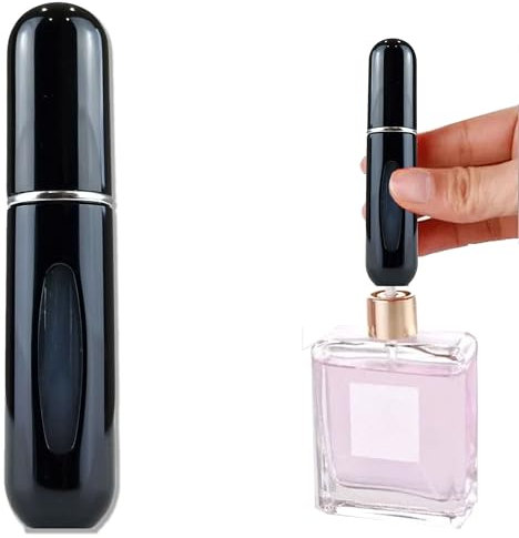 Trimming Shop 5ml Mini Portable Perfume Atomiser, Refillable Atomiser Bottle Portable Mini Spray Travel Bottle, Convenient, Leak-proof, and Easy to Refill for Purse, Handbag & Pocket, Piano Black