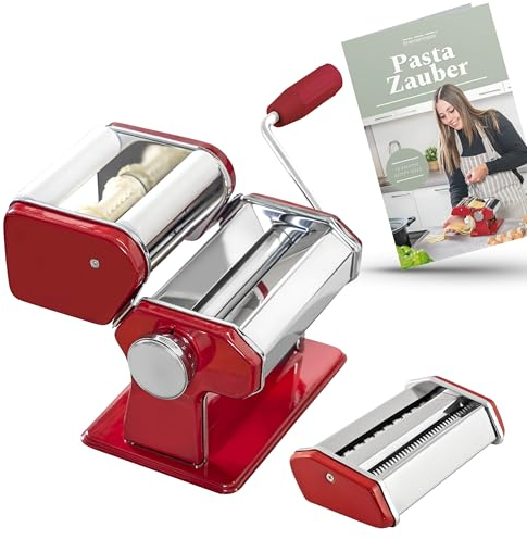 bremermann manuelle Nudelmaschine für Spaghetti, Pasta, Ravioli und Lasagne (7 Stufen), Pastamaschine, Pastamaker (rot (mit Rezeptheft))