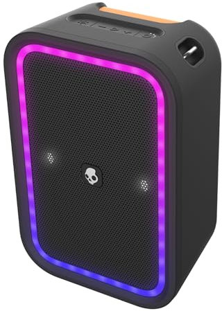 Skullcandy Stomp Wireless Enceinte Boombox Bluetooth Portable, Étanchéité IPX7, 12 Heures d’Autonomie, Son Stéréo True Wireless avec Jeu de Lumières LED et Poignée de Transport, Noir