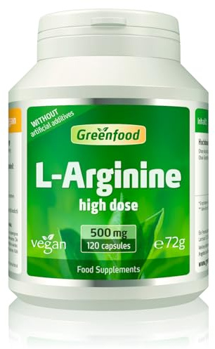 L-Arginine Pure, 500 mg, 120 Capsules, high dose - Without additives. Without Genetic Engineering. Vegan.