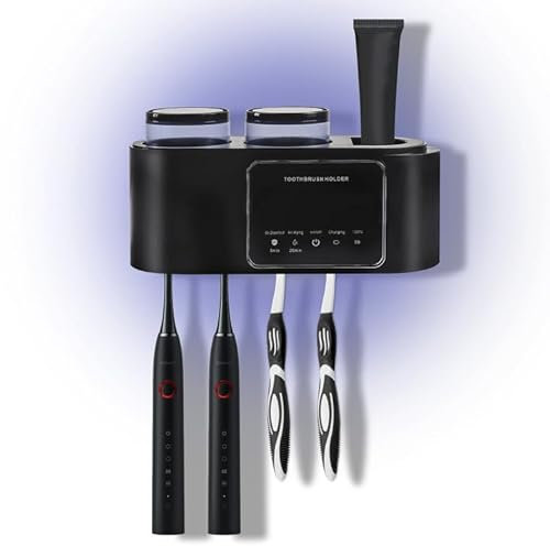 Porta Spazzolino Uv, Porta Spazzolino Igienizzante Da Muro Porta Spazzolini Disinfettante Dispenser Per Spazzolini E Dentifricio 4 Toothbrush Slot+2 Tazze Portaspazzolino Uv E Asciugatura