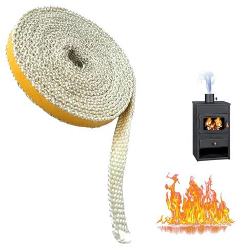 Självhäftande tätningstejp för kamin – tätningstejp för öppen spis, 2 mm x 15 mm x 2 m, dubbelsidig, glasfiber, värmebeständig 300 °C – 600 °C för ugn, eldstäder, vedspisar, rökrör