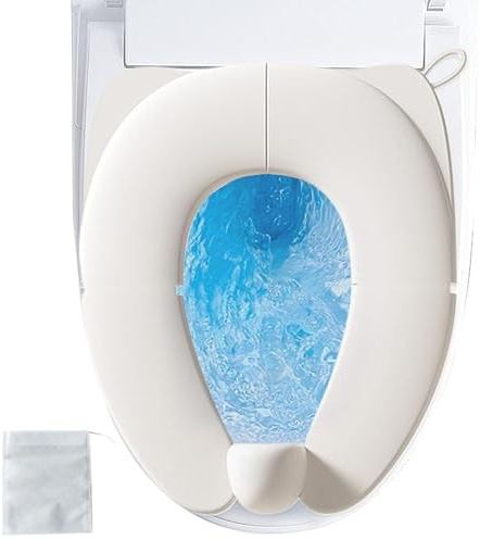 Hopelit Toilettensitz Kinder Faltbarer Toilettentrainer Kinder für Junge und Mädchen Toilettensitz Reise WC Sitz Kleinkind Reise Töpfchen mit Aufbewahrungstüte - Cremeweiß