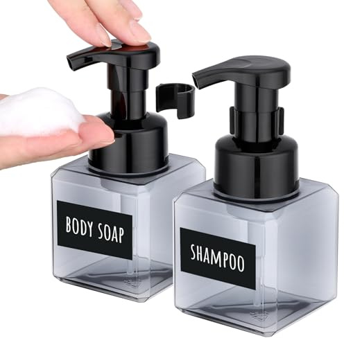 Segbeauty Dispenser Sapone Schiuma, 2 Pezzi 250ml Dispenser Shampoo e Bagnoschiuma, in Plastica, con Pompa in Schiuma, Dosatore Sapone per Bagno Cucina (Grigio)