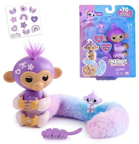 Bizak Fingerlings Colas Sorpresa Mono, peina su larguísima Cola, esconde una Sorpresa, Mono Interactivo con más de 70 Sonidos y reacciones, +5 años (61853243-1)