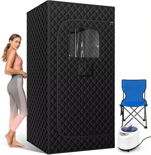 Sauna Tent for Home Infrared Sauna Box for Relaxation Detoxification, Portable Steam Sauna Room with Steamer, Remote Control, Folding Chair, 9 Levels