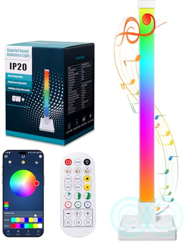 CREATESTAR Illuminazione della lampada da gioco RGB con barre luminose a LED intelligenti Sincronizzazione con musica e controllo APP,Lampade Ambientali RGB con APP e Telecomando per PC, TV e Giochi