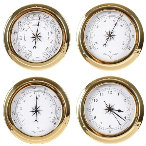 Analog väderstation 4-delad väggmonterad barometer termometer hygrometer klockset, mekanisk barometrisk tryckmätare för inomhus utomhus hemmakontor båt babyrum
