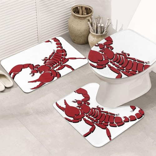 Alfombra De Baño De 3 Piezas Escorpión Rojo Juego De Alfombrillas De Baño Imprimir Cómoda Alfombras De Cama, para Bathroom, Cocina, Dormitorio
