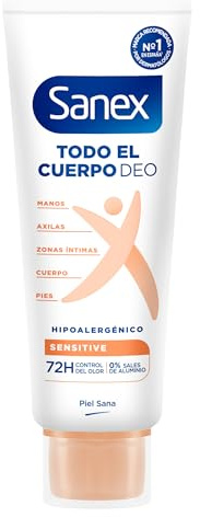 Sanex Crema Todo el Cuerpo Deo Sensitive 75ml, Desodorante para Manos, Pies, Axilas, Cuerpo y Zonas Íntimas, Protección 72H contra olor Clínicamente Probada,Testado Ginecológicamente, Hipoalergénico