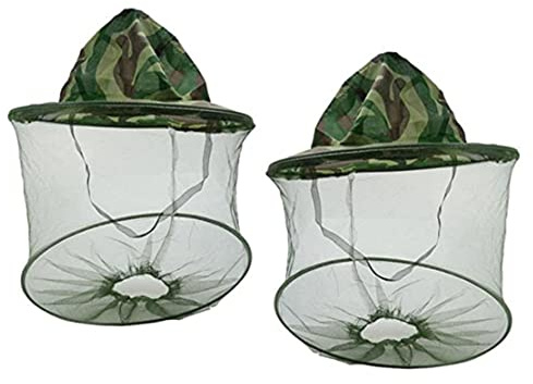 Sombrero de Apicultor Máscara de Velo Anti Abeja Mosquito Insecto Mosca Sombrero Equipo de protección Facial con Malla de Red para Pesca al Aire Libre Camuflaje 2 Piezas, Abeja con Velo
