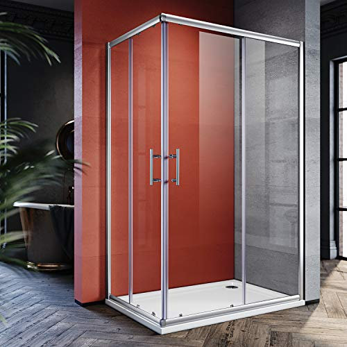 SONNI Duschkabin med hörningång 80 x 120 x 185 cm med duschkopp, skjutdörr ESG