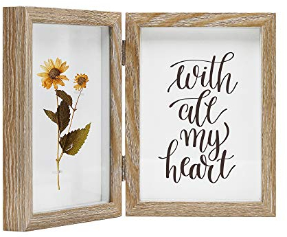 Afuly Cornice Foto Legno 13x18 Marrone Doppio Collage Rustico Natura Pieghevole Portafoto Multiplo 2 Immagini Multiple Regalo di Famiglia