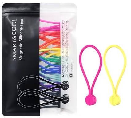SMART&COOL Reusable Silicone Magnetic Cable Ties for Bundling and Organizing, Holding Stuff, Book Markers, Fridge Magnets, Assorted Color, 7.16'' (20-Pack, Multi)