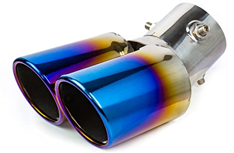 62MM Terminali Di Scarico Silenziatore In Acciaio Inox Terminale Di Scarico Per Autoveicoli Tubo Di Scarico Doppio Obliquo Vernice Blu