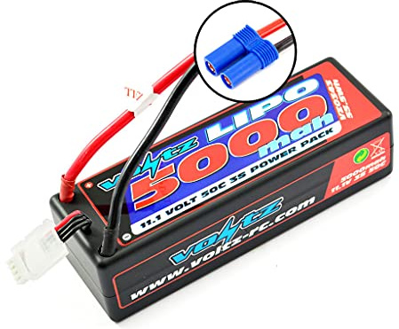Voltz 5000mAh 3S 11.1V 50C Hard Case LiPo RC Car Battery w/EC5 Connector Plug