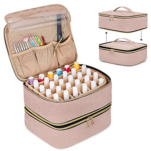 Luxja Organizer per Smalti, Valigetta Porta Smalti per Unghie Staccabile a 2 Strati - Tenere 60 Bottiglie (15 ml - 0,5 fl. oz), Borsa Organizer per Smalto, Rosa Pallido (Design Brevettato)