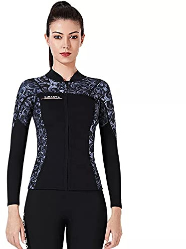 POOSR Chaqueta de Neopreno Mujer Hombre Neopreno de 3 mm para natación en Agua fría,Female Black,L