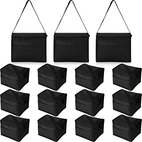 Nuogo 15 Pack Insulated Lunch Bags Bulk, Reusable Cooler Boxes, Leakproof Lunch Boxes Set, Waterproof Thermal Coolers, Insulated Beverage Bag for Women Men Work Picnic Beach(Black)
