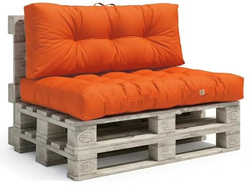 Déco Arts — Coussin Palette Lot de 2 (Assise 120x80 + Dossier 120x40) — Tissu Déperlant Anti-UV — Mousse Confort 240g/m² — Oeko-TEX 100 — Orange