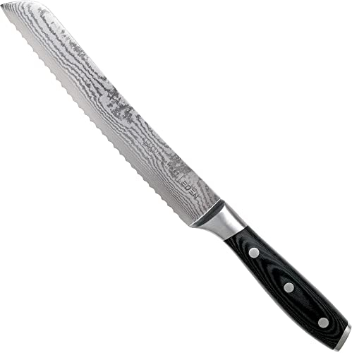 Eden Classic Damast Coltello da Pane 20 cm Coltello da Cucina EQ2030-220 Coltello Seghettato per Pane, Verdure, Frutta e Torte, Acciaio Damasco