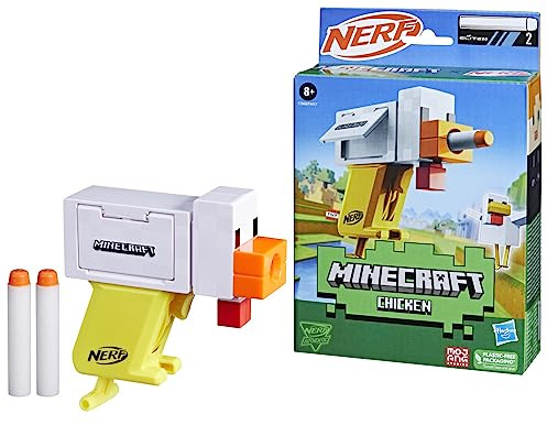 Nerf Microshots Minecraft Chicken Blaster, Includes 2 Nerf Elite Foam Darts