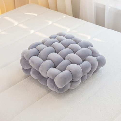VanderHOME Gepolstertes Sitzkissen,knotenkissen, Geknotetes Kissen, Knot Kopfkissen, Plüsch Kissen Weiche,Stuhlpolster/Matratzenkissen für Stühle M-Hellgrau