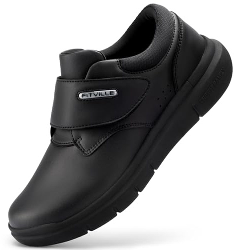 FitVille Diabetic Shoes for Men Extra Wide Comfortable Leather Walking Shoes Hook & Loop Orthopedic Dress Sneakers for Edema and Swollen Feet (12.5 X-Wide) Black