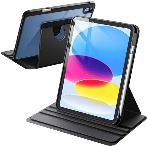 JETech Roterande Fodral för iPad (A16) 11:e/10:e Gen., Svart | För 2025/2022 Modell, 360° Rotation Stativ, Transparent Baksidesdesign, Automatisk Väckning/Sömn, Pennhållare, Fullt Skydd