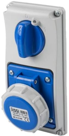 Presa interbloccata verticale con sezionatore interruttore, ad incasso, 220V 230V, 3 poli 2P+T, 32A, IP67 - Rosi 19.3232B6-I