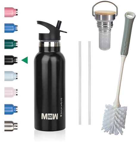 MINIW Botella de Agua de Acero Inoxidable - Termo Aislado Antiderrame Doble Pared - Sin BPA para Gimnasio, Oficina y Viajes - 500ml