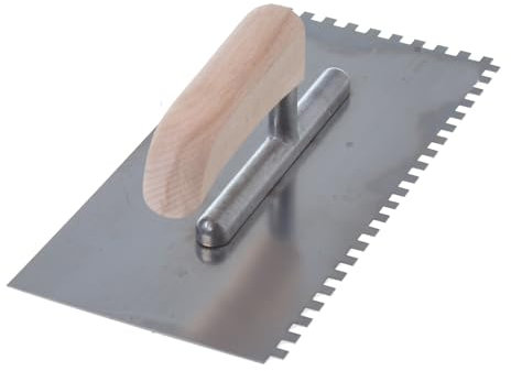 Aqbau® Zahnglättekelle 6x6 mm mit Holzgriff Glättekelle gezahnt Zahnkelle Fliesenkelle Gezahnte Rostfrei Traufel mit Zahnung 270 x 130 mm zum Verlegen von Fliesen