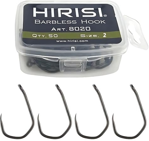 Anzuelos de Pesca sin Púas 50 Piezas Acero Carbono Vástago Largo Agua Dulce y Salada Carpa Trucha Bass 8020 (#2)