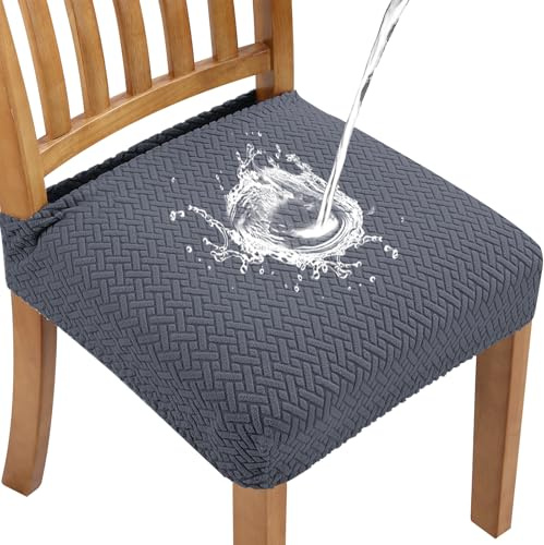 Fuloon Housse de Chaise Imperméable Extensible Amovibles Lavables Housse Assise Chais pour Salle à Manger Cuisine Bureau Hôtel (6, Cendre foncé)