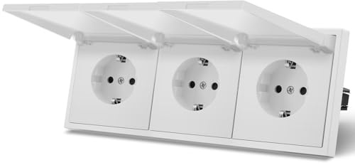MVAVA Enchufe Exterior,Enchufes pared Con Garfio,Empotrable Estándar,Tapa con Protección,Placa de Mate,Seguridad infantil,3 Enchufes con Tapa,220mm Blanco