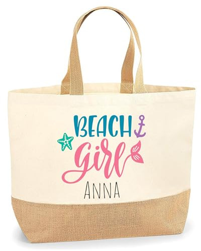PHOTOCITY Borsa donna personalizzata con nome, Borsa in Juta Personalizzabile, Bag donna grande, Shopper Estiva, Borsa mare personalizzata, Tote bag, Borsa da spiaggia personalizzata