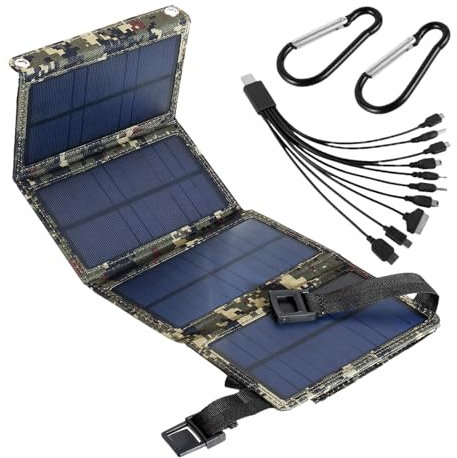 Chargeur Solaire 50W 5V, USB Panneaux Solaires Pliable, Solaire Power Bank Portable, pour Smartphone, Tablette, Camping et Plus, 18.5x11.5x4cm