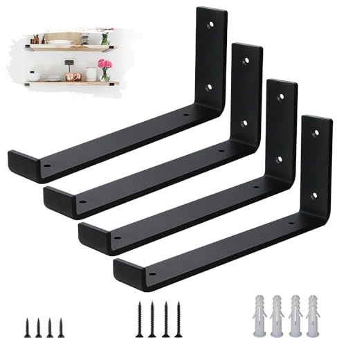 VTOPVMAX Pack de 4 Soporte Estanteria Pared para Balda Flotante - Escuadras Metalicas 0,5 cm de Espesor, Soporte Baldas Pared Industrial en Color Negro Moderno para Estanterias de Diseño, 30 cm