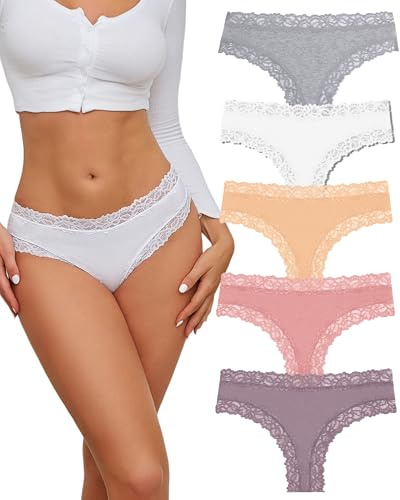 ALL OF SHE Pack De 5 Calzoncillos Algodón para Mujer Braguitas Brasileñas Encaje Sexys Hipster Cheeky Paquete Múltiple-M