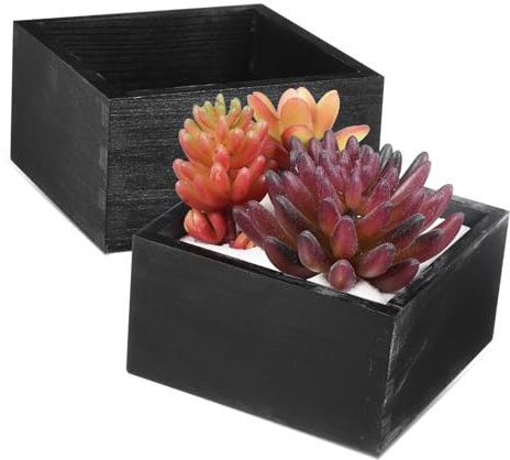 Levemolo 2 Piezas Cajas de Almacenaje de Madera sin Tapa Organizador de Escritorio Cuadrado para Plantas Suculentas y Utensilios de Cajas Rústicas Resistentes de Madera