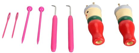 SIXRUN Kit de Tricot avec Poupées en Bois, 2 Poupées, 2 Crochets, 2 Aiguilles, Bûches, Plastique, Métal, pour Débutants et Enfants