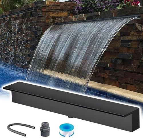 ARTSZY 304 Stainless Steel Fountain Spillway Kit with Long Hose, Black/Silver Spillway for Outdoor Waterfall, Household/Commercial Pond Waterfall for Backyard/Parks(Black,8″/20cm)