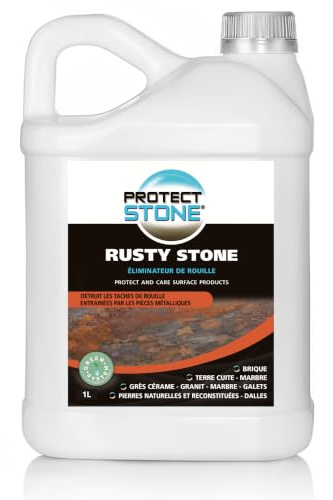Protect Stone rostborttagare för sten 1 l – syrafri och pH-neutral rostfläcksborttagare för kakel, marmor, sandsten och natursten – inomhus och utomhus, för terrass, balkong och trädgård – räcker upp