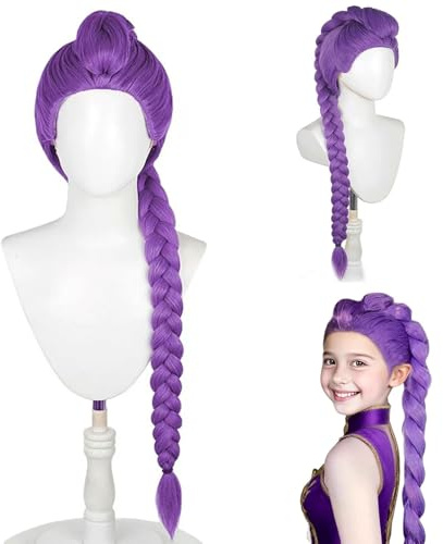 Peluca De Cazador Para Niños, Disfraz de Hun-ter Morado Peluca, Pelu-cas Largas Trenzadas Mora-das, Pelu-ca De Cosplay De Anime Dem0n, Trenzas Moradas Accesorio Realista Para Halloween Y Carnaval (M1)