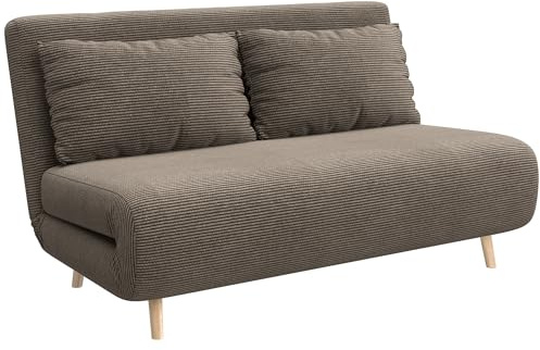 HOMCOM 3 in 1 Schlafsofa 2 Sitzer Sofa mit Schlaffunktion, 191 x 141 cm Klappbar Couch Schlafcouch mit 3-stufig Verstellbarer Rückenlehne und Kordoptik für Wohnzimmer, Dunkelbraun