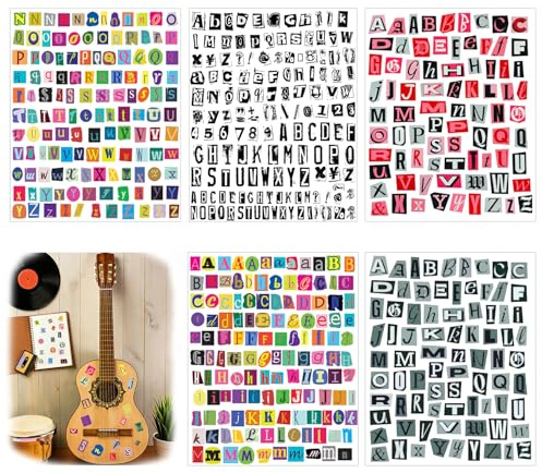 Nymora Set de Pegatinas de Letras Vintage 5 Pegatinas Retro para Scrapbook, Journal, Álbum de Fotos, Pegatinas Impermeables, Washi Sticker, Diseño DIY