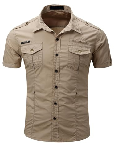 Chemise Cargo Homme à Manches Courtes Style Militaire Européen et Américain Veste Extérieure Grande Confortable et Fonctionnelle